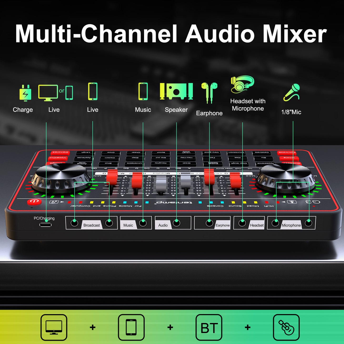 Tenlamp G3-Q8 Audio Interface & Mixer Console for Live Streaming - Sound Card with Voice Effects, Studio Processing for PC, Gaming, Podcast & Music Recording
