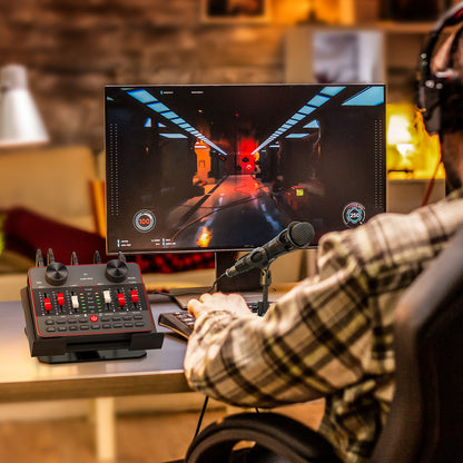 TENLAMP G1-E300 Dual Microphone Bundle: Complete 2-Person Podcast Equipment with Live Sound Card Audio Mixer, 2x 3.5mm Mics, Voice Changer & Denoise for PC/Phone Streaming, Gaming & Singing