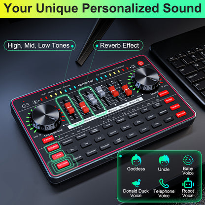Tenlamp G3-Q8 Audio Interface & Mixer Console for Live Streaming - Sound Card with Voice Effects, Studio Processing for PC, Gaming, Podcast & Music Recording