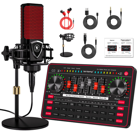 Tenlamp G3-Q8 Audio Interface & Mixer Console for Live Streaming - Sound Card with Voice Effects, Studio Processing for PC, Gaming, Podcast & Music Recording