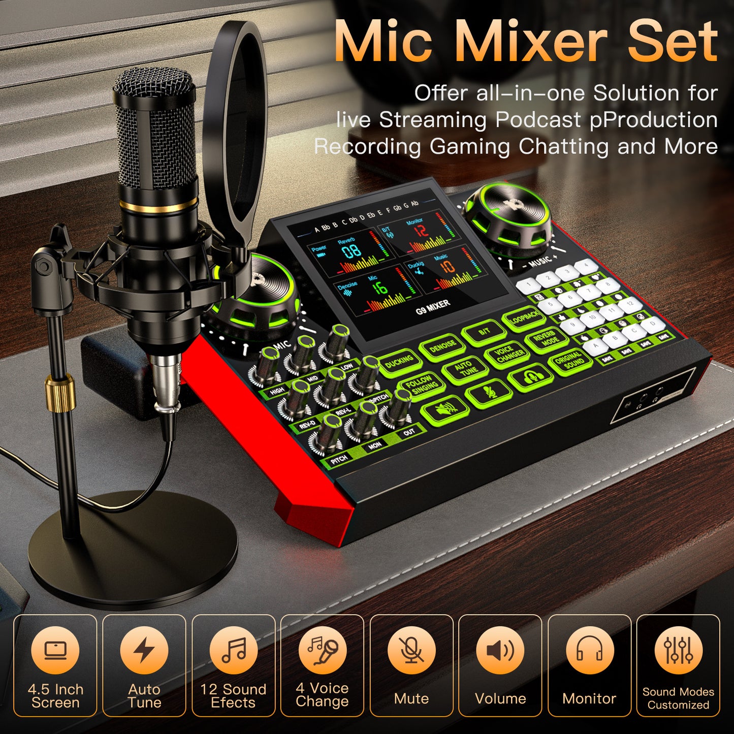 Tenlamp G9-BM800 Podcast Microphone Bundle with Live Sound Card & Audio Mixer | Complete All-in-One Kit for PC/Phone Streaming, Gaming, and Recording