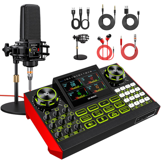 Launch Your Stream: Tenlamp G9-pkpro All-in-One Podcast Bundle | Studio Mic, Live Sound Card, Voice Effects for PC/Phone