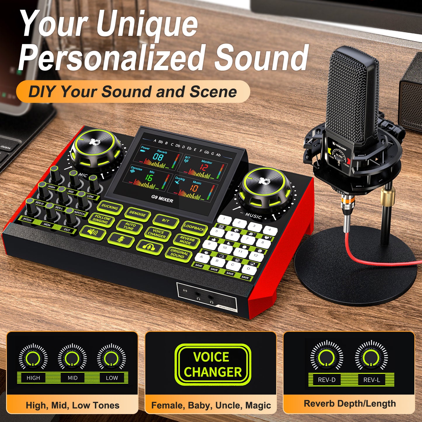 Launch Your Stream: Tenlamp G9-pkpro All-in-One Podcast Bundle | Studio Mic, Live Sound Card, Voice Effects for PC/Phone