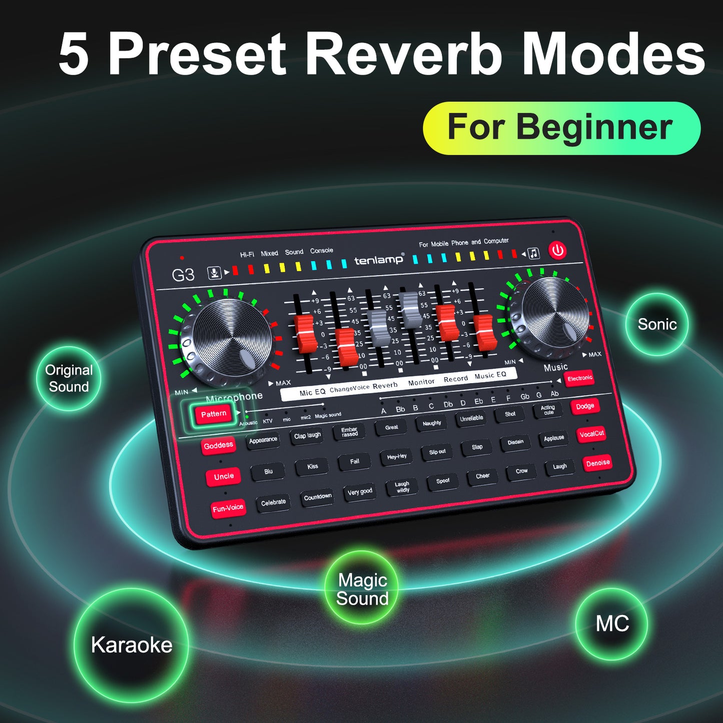 Tenlamp G3-Q8 Audio Interface & Mixer Console for Live Streaming - Sound Card with Voice Effects, Studio Processing for PC, Gaming, Podcast & Music Recording