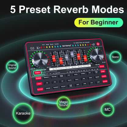 Tenlamp G3-Q8 Audio Interface & Mixer Console for Live Streaming - Sound Card with Voice Effects, Studio Processing for PC, Gaming, Podcast & Music Recording