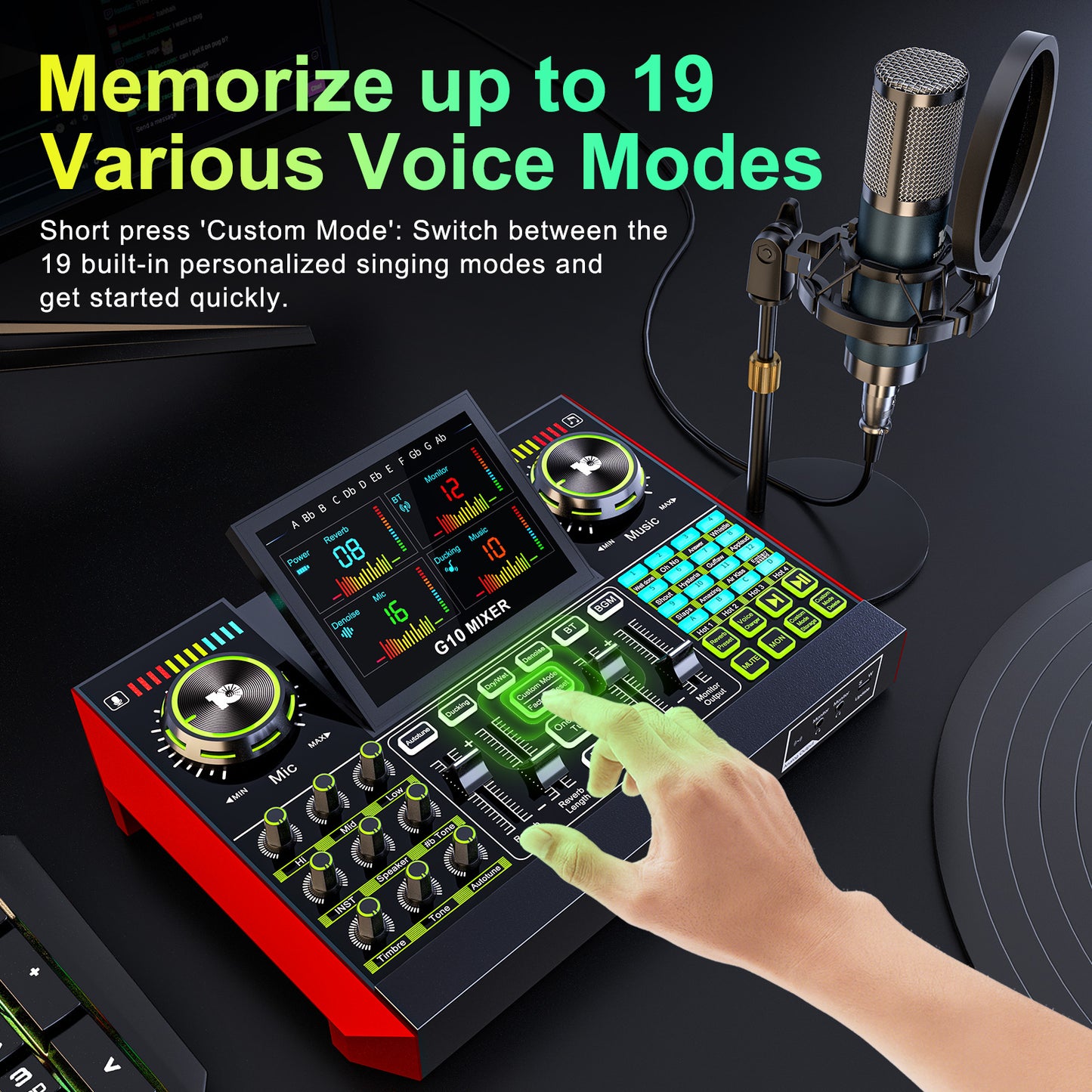 Tenlamp G9-P15 Streaming Podcast Bundle: BM800 Mic & Live Sound Card Audio Mixer with Voice Changer, Denoise for PC/Phone Gaming, Singing, Recording