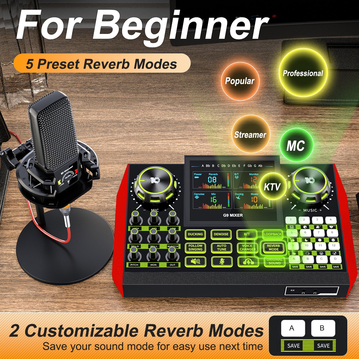 Launch Your Stream: Tenlamp G9-pkpro All-in-One Podcast Bundle | Studio Mic, Live Sound Card, Voice Effects for PC/Phone