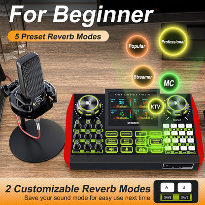 Launch Your Stream: Tenlamp G9-pkpro All-in-One Podcast Bundle | Studio Mic, Live Sound Card, Voice Effects for PC/Phone