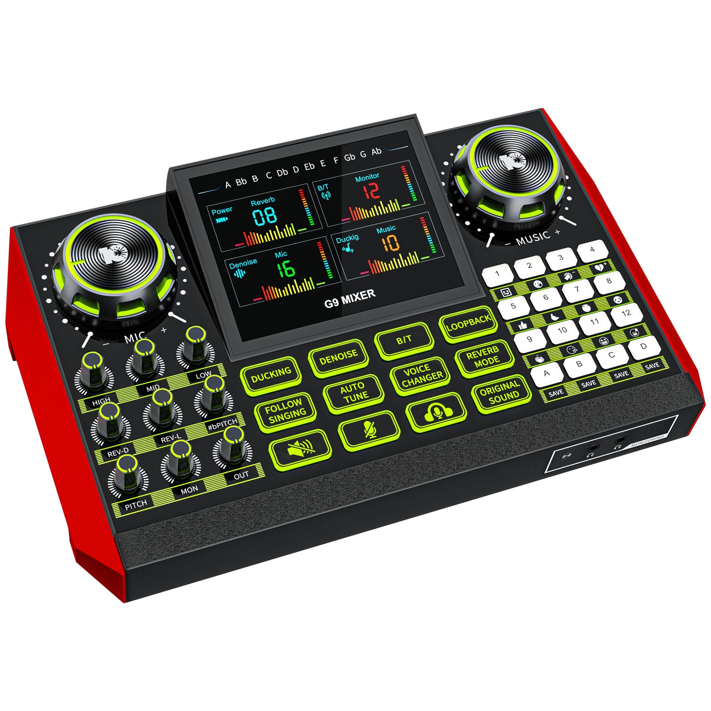 Tenlamp G9 Live Sound Card Audio Mixer - Professional Studio Console for 3.5mm/6.35mm Mics, Voice Changer, Noise Reduction for PC/Phone Streaming (No Mic Included)