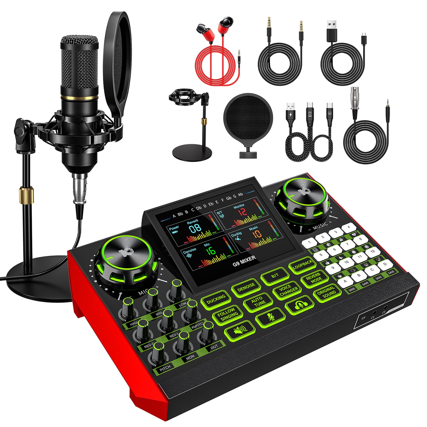 Tenlamp G9-BM800 Podcast Microphone Bundle with Live Sound Card & Audio Mixer | Complete All-in-One Kit for PC/Phone Streaming, Gaming, and Recording