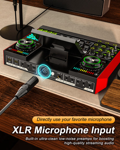 G10 Audio Interface, Podcast Equipment, Live Sound Card for Streaming, 48V Phantom Power, Sound Board, Voice Changer, Audio Mixer with Sound Card for PC Recording Gaming Singing