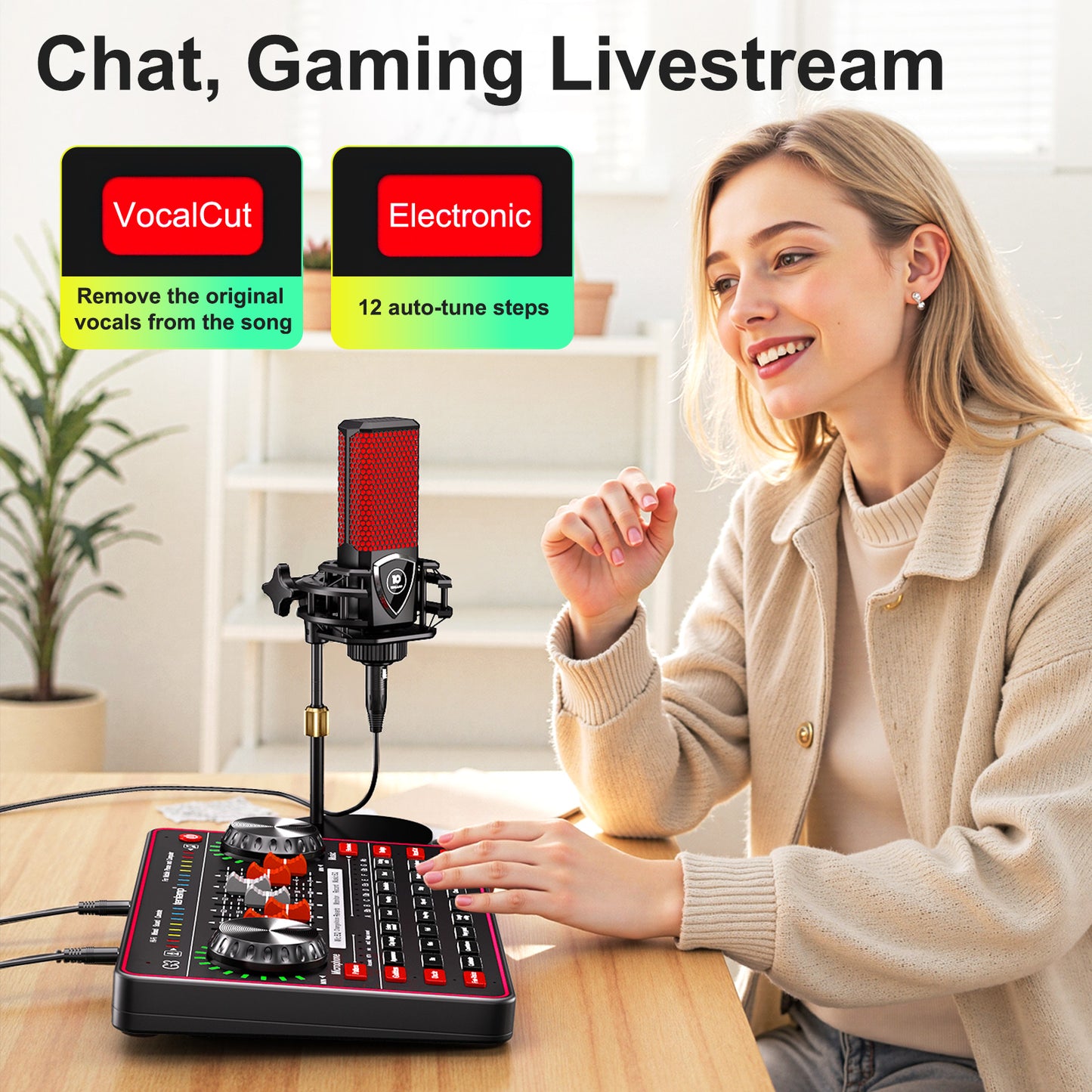 Tenlamp G3-Q8 Audio Interface & Mixer Console for Live Streaming - Sound Card with Voice Effects, Studio Processing for PC, Gaming, Podcast & Music Recording