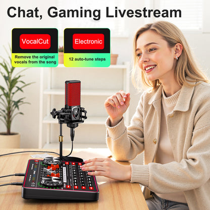 Tenlamp G3-Q8 Audio Interface & Mixer Console for Live Streaming - Sound Card with Voice Effects, Studio Processing for PC, Gaming, Podcast & Music Recording