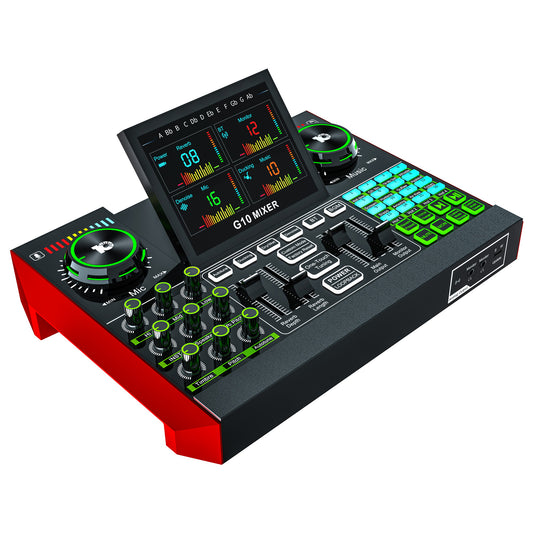 G10 Audio Interface, Podcast Equipment, Live Sound Card for Streaming, 48V Phantom Power, Sound Board, Voice Changer, Audio Mixer with Sound Card for PC Recording Gaming Singing