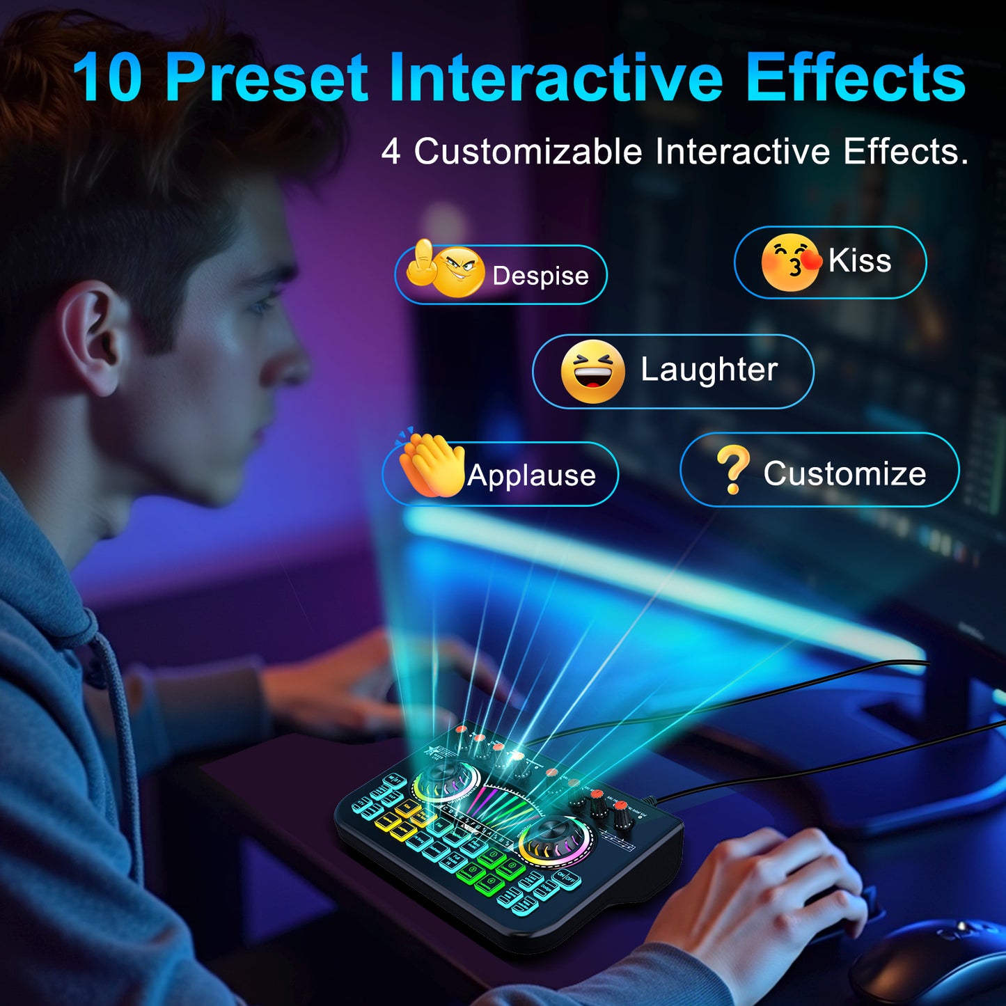 TENLAMP X3 Audio Mixer & Live Sound Card for Streaming | Pro Audio Interface with Voice Changer, Denoise, Supports 3.5mm/6.35mm Dynamic Mics on PC/Phone (Mic Not Included)