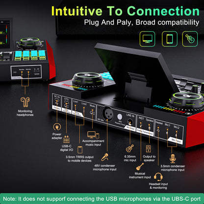 Tenlamp G9-P15 Streaming Podcast Bundle: BM800 Mic & Live Sound Card Audio Mixer with Voice Changer, Denoise for PC/Phone Gaming, Singing, Recording
