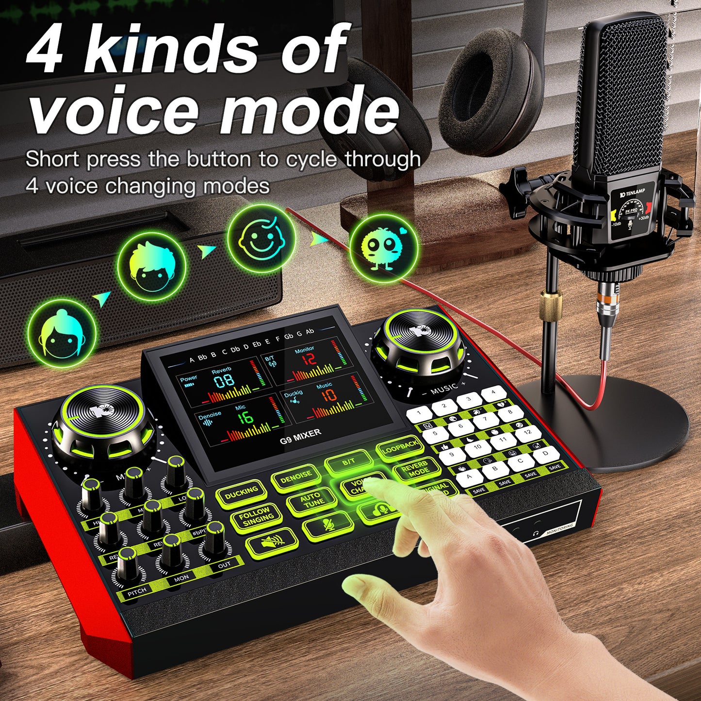 Launch Your Stream: Tenlamp G9-pkpro All-in-One Podcast Bundle | Studio Mic, Live Sound Card, Voice Effects for PC/Phone