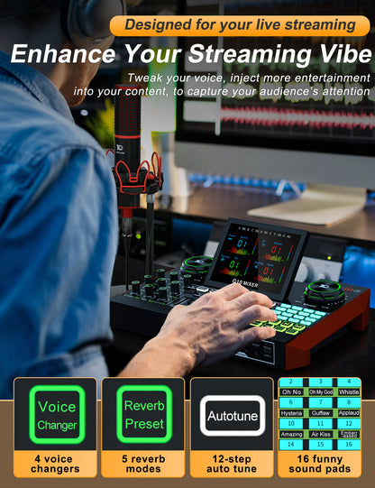 G10 Audio Interface, Podcast Equipment, Live Sound Card for Streaming, 48V Phantom Power, Sound Board, Voice Changer, Audio Mixer with Sound Card for PC Recording Gaming Singing