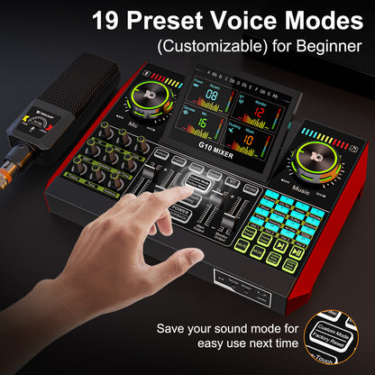 TENLAMP G10-pkpro Podcast & Recording Bundle: Professional Broadcast Kit with Studio Condenser Microphone, Live Sound Card Mixer, Denoise & Voice Changer for PC, Gaming, Streaming