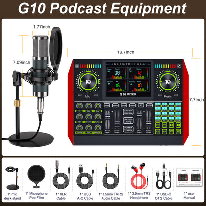 Tenlamp G9-P15 Streaming Podcast Bundle: BM800 Mic & Live Sound Card Audio Mixer with Voice Changer, Denoise for PC/Phone Gaming, Singing, Recording