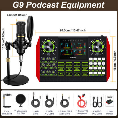Tenlamp G9-BM800 Podcast Microphone Bundle with Live Sound Card & Audio Mixer | Complete All-in-One Kit for PC/Phone Streaming, Gaming, and Recording