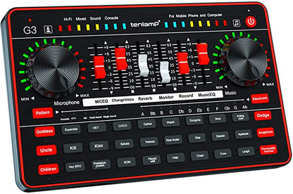 Audio Interface with Audio Mixer & Sound Card, tenlamp G3 Audio Console with Sound Board Voice Changer, Studio Vocal Effects Processor Equipment for PC Live Streaming Gaming Music Recording Podcast