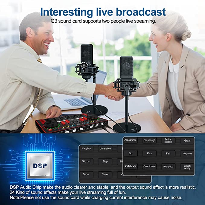 tenlamp Audio Mixer Kit, G3 Live Sound Card & M8 Studio Recording Microphone, Audio Interface Voice Changer, USB DIGITAL Podcast Equipment Bundle