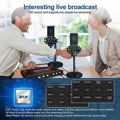 tenlamp Audio Mixer Kit, G3 Live Sound Card & M8 Studio Recording Microphone, Audio Interface Voice Changer, USB DIGITAL Podcast Equipment Bundle