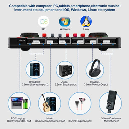 tenlamp Audio Mixer Kit, G3 Live Sound Card & M8 Studio Recording Microphone, Audio Interface Voice Changer, USB DIGITAL Podcast Equipment Bundle