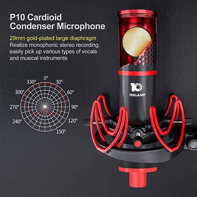 tenlamp Studio equipment with Professional Podcast P10 Microphone and G3 Live Sound Card, Audio Interface with DJ Mixer and Voice Changer