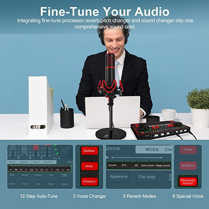 tenlamp Studio equipment with Professional Podcast P10 Microphone and G3 Live Sound Card, Audio Interface with DJ Mixer and Voice Changer