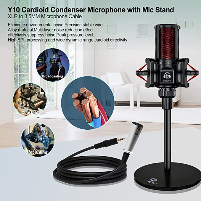 Audio Mixer Podcast Microphone Bundle, 3.5mm Mic with USB Live Sound Card Audio Interface Sound Board Voice Changer Podcast Production Equipment for Phone PC Live Streaming Recording Gaming Podcast