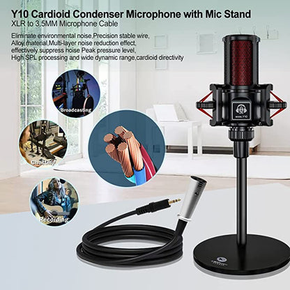 Audio Mixer Podcast Microphone Bundle, 3.5mm Mic with USB Live Sound Card Audio Interface Sound Board Voice Changer Podcast Production Equipment for Phone PC Live Streaming Recording Gaming Podcast