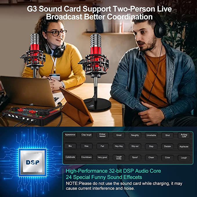 Audio Interface Live Sound Card DJ Mixer Kit for 3.5mm XLR Condenser Microphone Voice Changer for Guitar Studio Recording Broadcasting Streaming Gaming YouTube for Cellphone PC Computer Mac Laptop